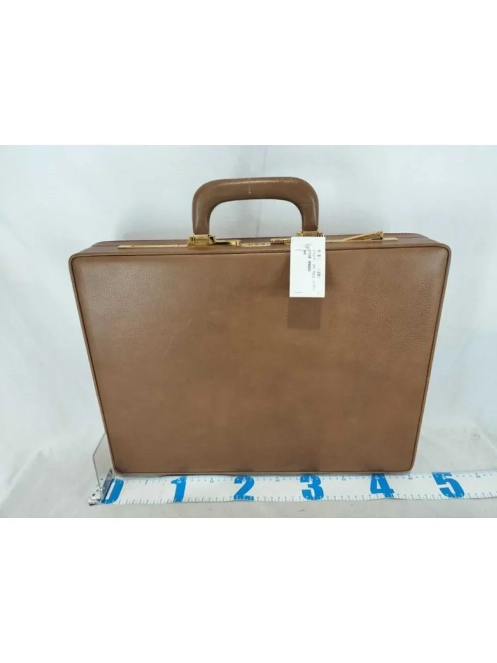 Loewe Attache Case Brown Leather Handbag Business Bag Gold